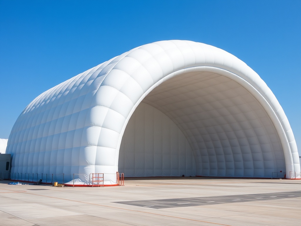 Inflatable aircraft hangar with modular bays and protected apron access
